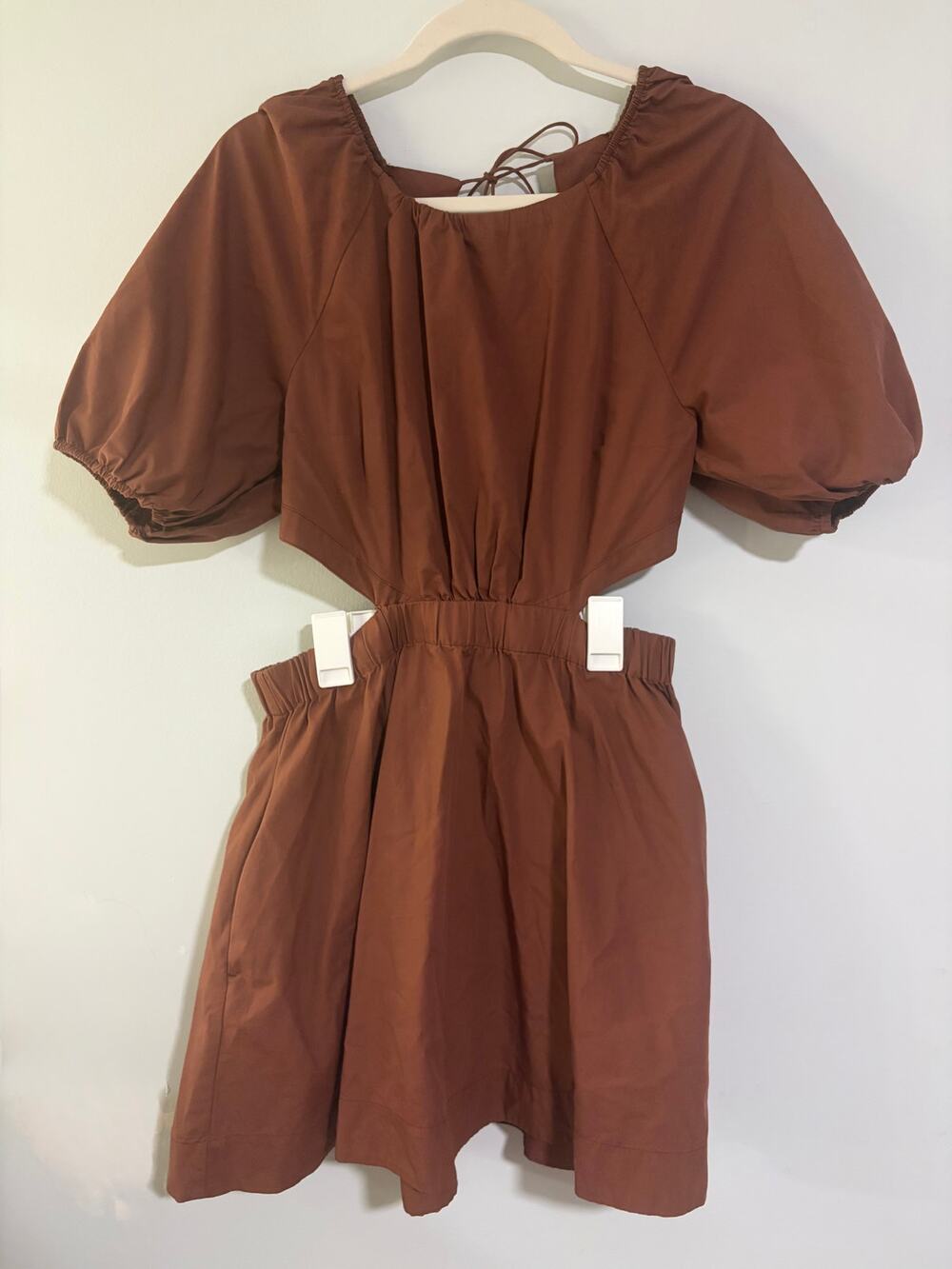 Abercrombie Brown Cutout Puff Sleeve Mini Dress Tie Back Size S
